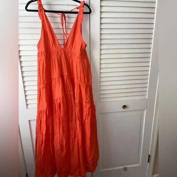 Anthropologie Celadon Flame Orange Backless Midi Dress NWT Size L - Picture 3 of 8